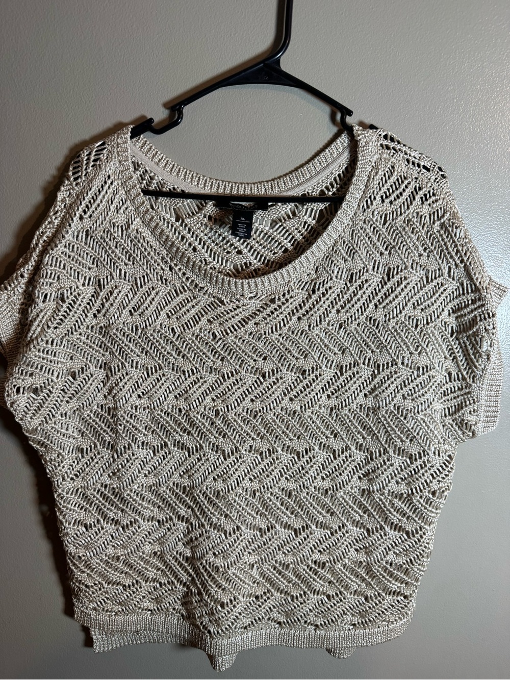 White House Black Market Cream Open-Knit Short Sleeve Sweater